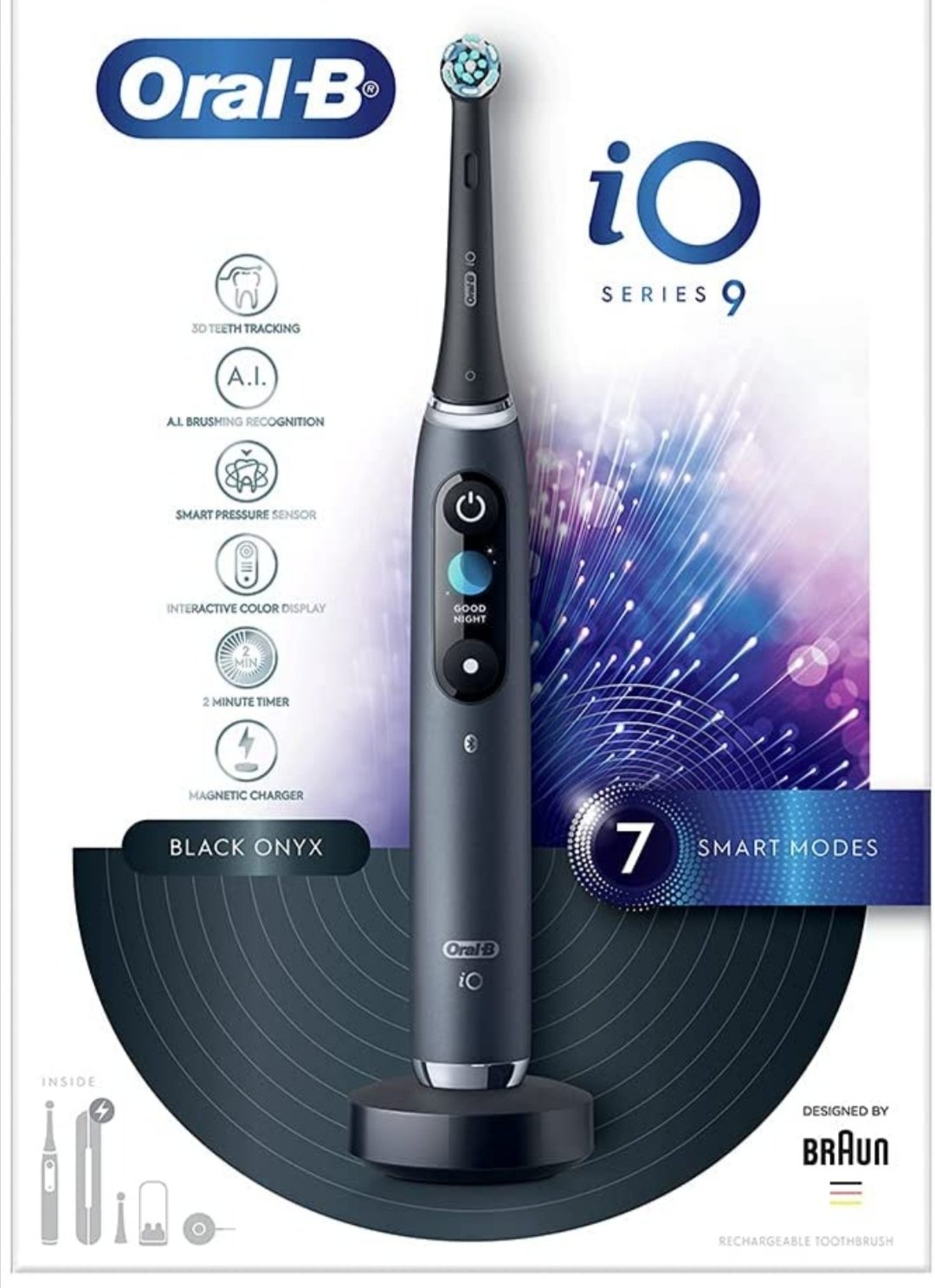 iO9 Electric Toothbrush with Revolutionary Magnetic Technology, App Connected Handle, 1 Ultimate Clean Oral-B Head & Charging Travel Case, 7 Modes with Teeth Whitening, 2 Pin UK Plug, Black