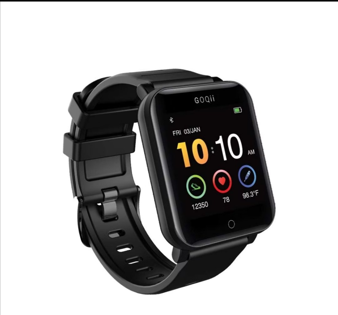 GOQii Smart Vital Fitness SpO2, body temperature and blood pressure smartwatch regular with 3 months personal Coaching, Black (Designed in California)