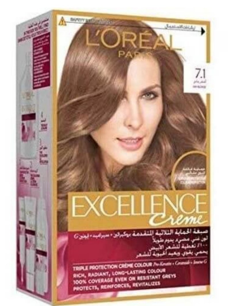 Paris Excellence Creme Hair Color - 7.1 Ash Blonde لوريال باريس صبغة الشعر الرائعة إكسيلانس كريم - 7.1 أشقر رمادي