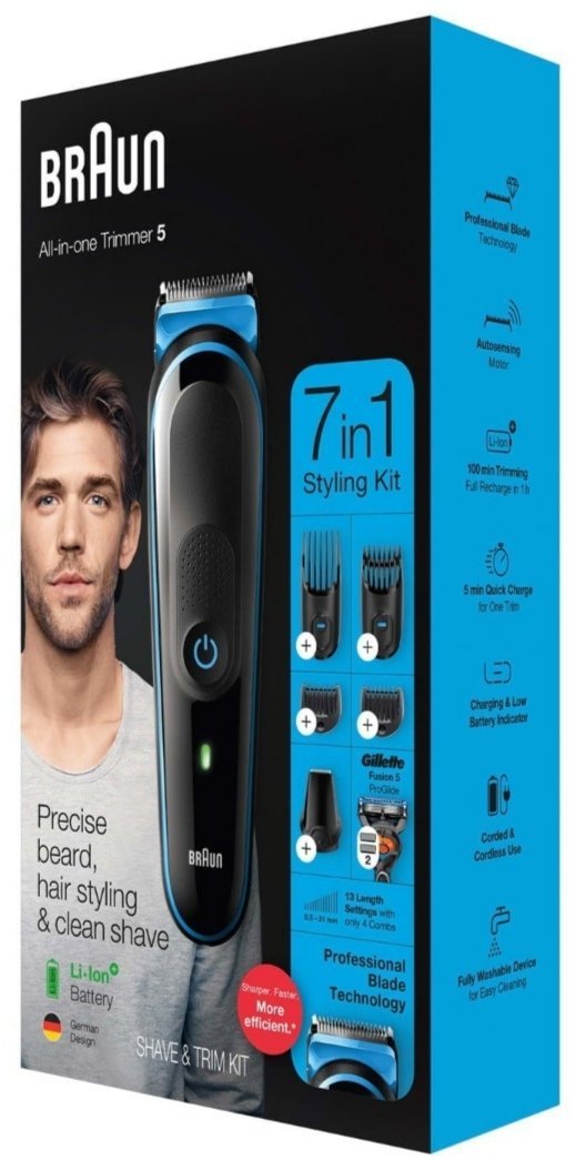 Braun All-in-one trimmer MGK5245, 7-in-1 trimmer, 5 attachments and Gillette Fusion5 ProGlide razor