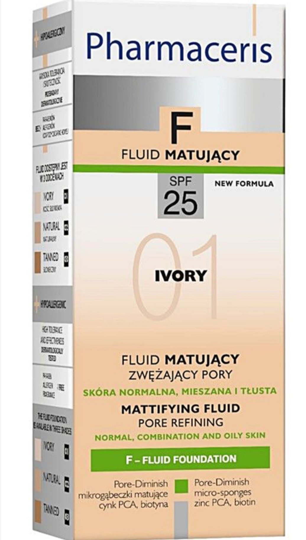F-Fluid Foundation, SPF 25, 01 Ivory, 30 ml | Pharmaceris