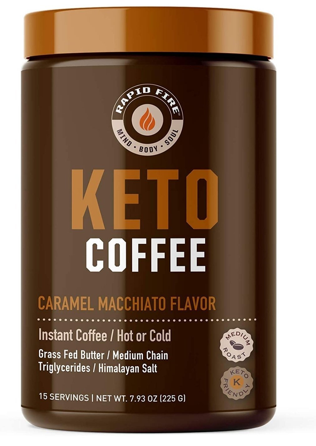 Rapidfire Keto Coffee Instant Coffee Mix, Caramel Macchiato Flavor, 15 Servings