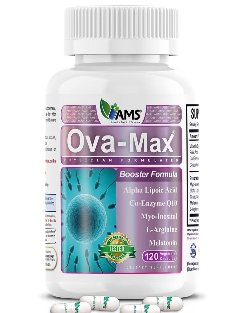 OVA – MAX 120 CAP-America Medic & Science OVA-Max Prenatal Vitamins for Women (120 Capsules) Boosts Fertility and Ovulation | Pregnancy Aid and Female Preconception Supplements with CoQ10, Folic Acid, and Myo-Inositol
