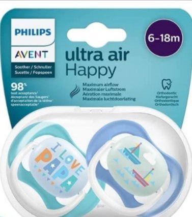 Philips Avent Ultra Air Pacifier, for 0-6m, Orthodontic & BPA-Free, 2 pcs, Including Sterilizer/Carrying Case, SCF080/03, Blue and Turquoise, 2 Count (Pack of 1)