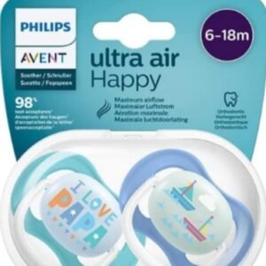 Philips Avent Ultra Air Pacifier, for 0-6m, Orthodontic & BPA-Free, 2 pcs, Including Sterilizer/Carrying Case, SCF080/03, Blue and Turquoise, 2 Count (Pack of 1)