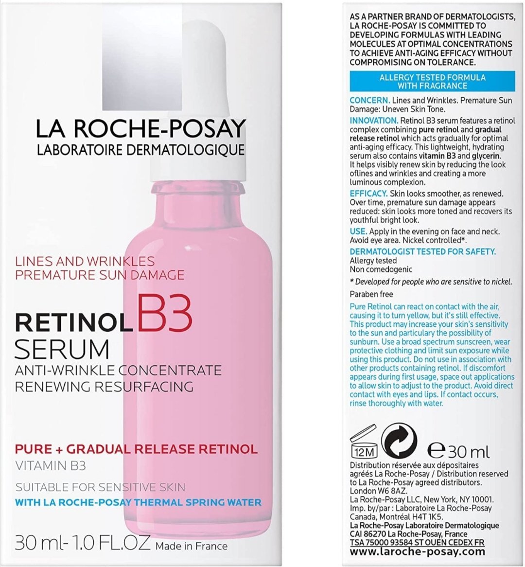 Retinol with b3 Face Serum with Vitamin B3. Anti Aging Face Serum for Lines, Wrinkles & Premature Sun Damage to Resurface & Hydrate. Suitable for Sensitive Skin, 1.0 Fl. OzLa Roche-Posay Pure