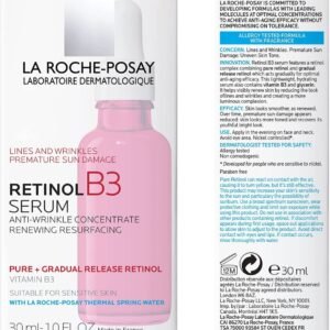 Retinol  with b3 Face Serum with Vitamin B3. Anti Aging Face Serum for Lines, Wrinkles & Premature Sun Damage to Resurface & Hydrate. Suitable for Sensitive Skin, 1.0 Fl. OzLa Roche-Posay Pure
