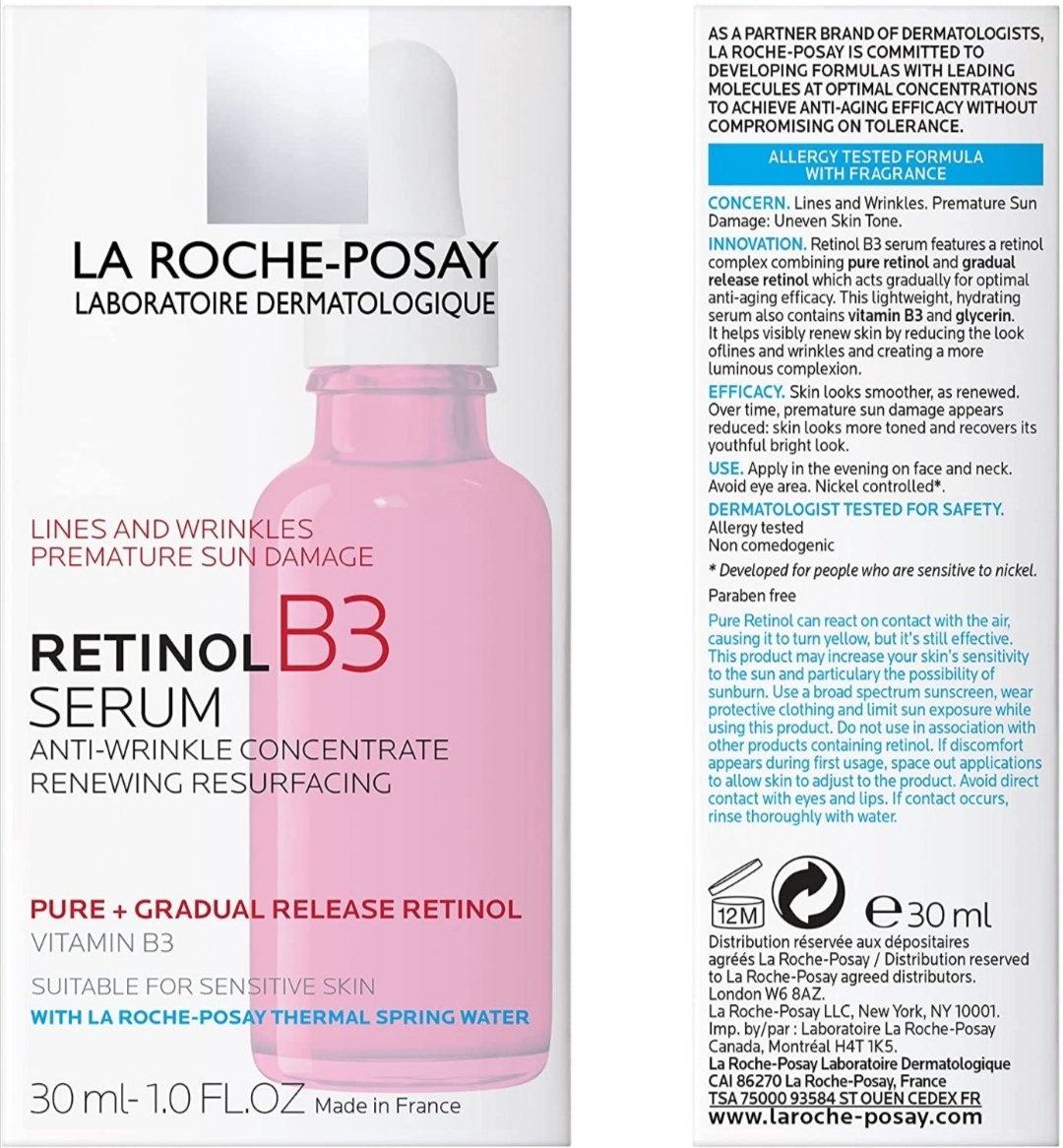 Retinol with b3 Face Serum with Vitamin B3. Anti Aging Face Serum for Lines, Wrinkles & Premature Sun Damage to Resurface & Hydrate. Suitable for Sensitive Skin, 1.0 Fl. OzLa Roche-Posay Pure