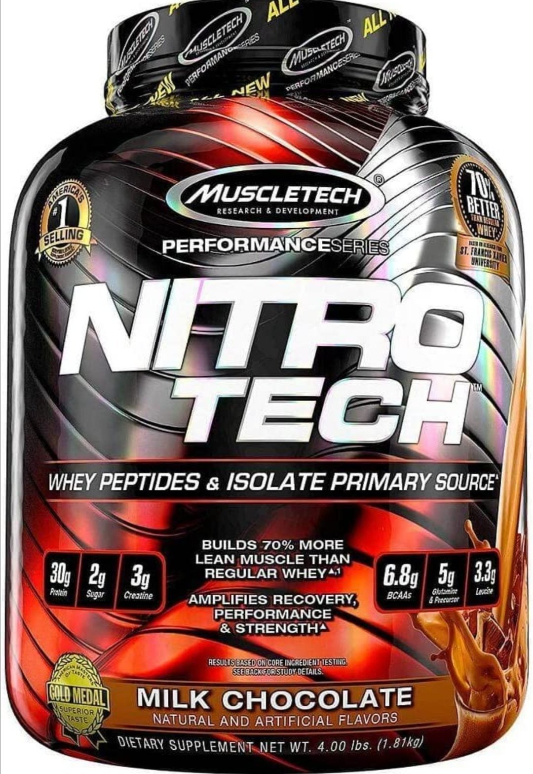 Protein Powder, Milk Chocolate, 4lb-Nitrotech Muscletech
