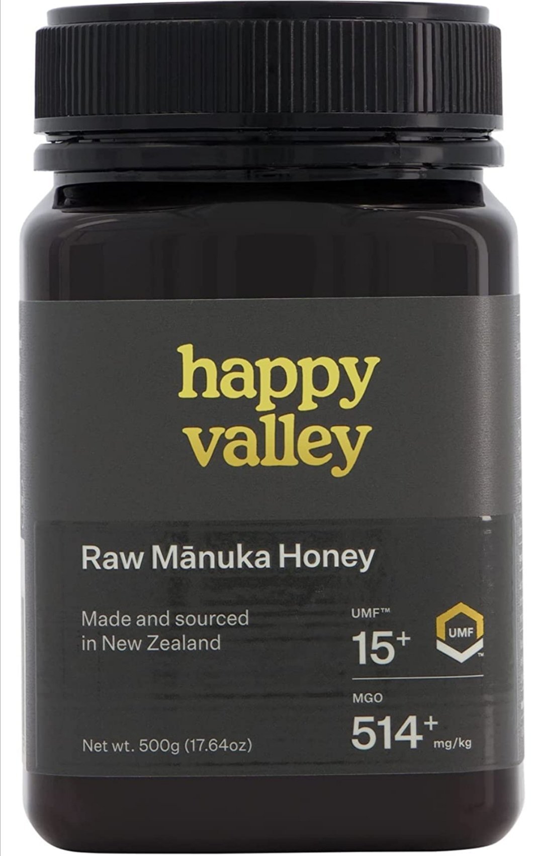 '- UMF 15+ (17.6oz, 500g) - Certified Raw New Zealand Mānuka - UMF 15+, MGO 514+Happy Valley Manuka Honey