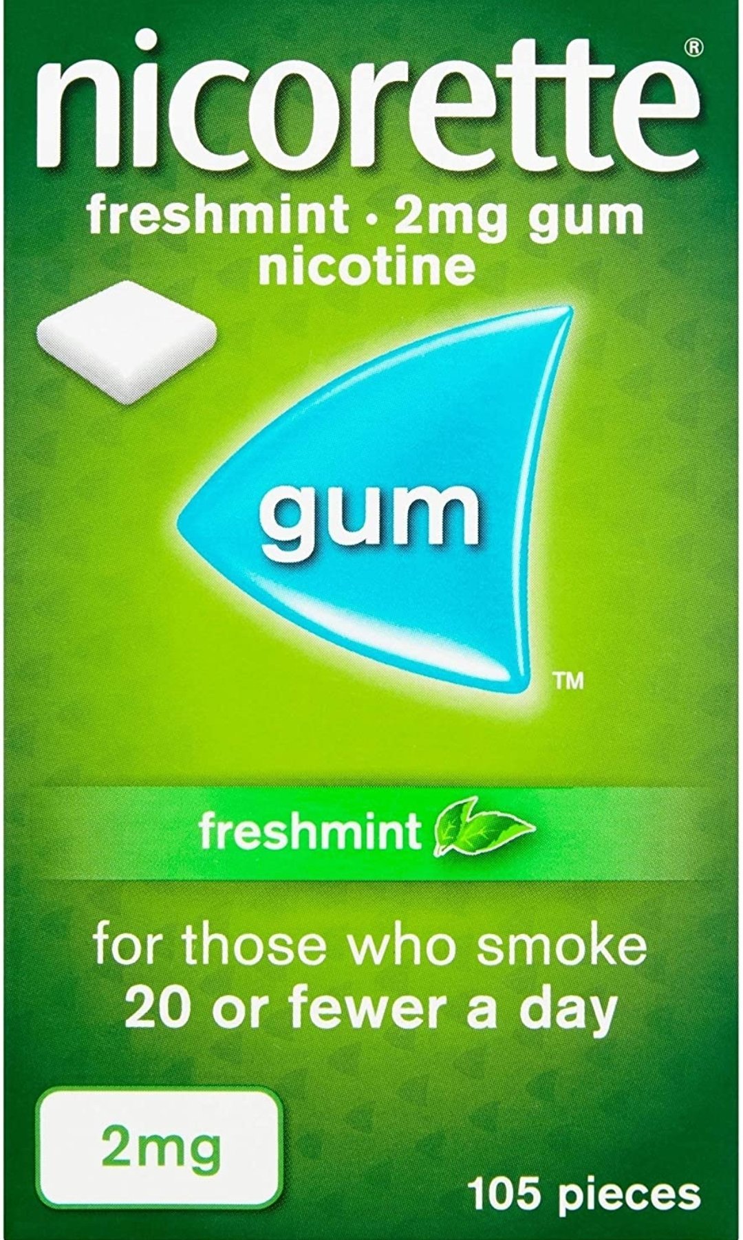 Nicorette Fresh Mint Chewing Gum, 2 mg, 105 Pieces (Stop Smoking Aid)