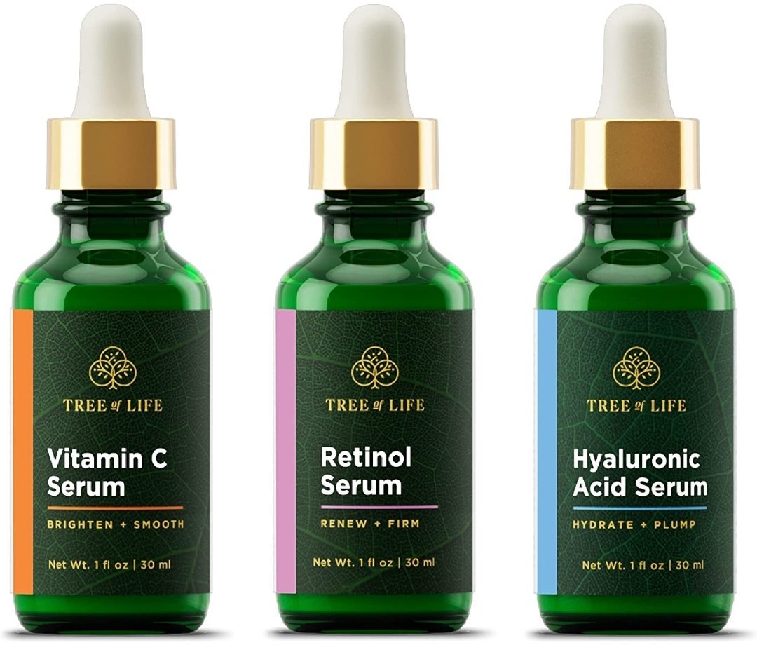 Tree of Life Beauty Anti Aging Combo Pack - 98% Natural, 72% Organic - Vitamin C Retinol - Hyaluronic Acid Serum