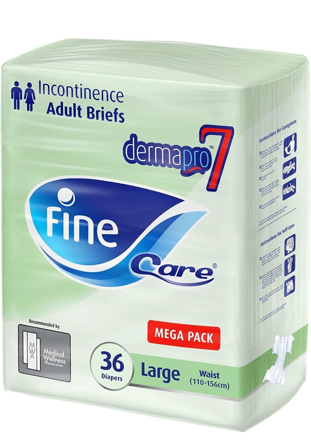 Fine Care Incontinence Unisex Briefs Mega Pack, Large, Waist (110 -156 cm), 36 Pieces