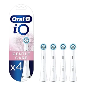 Oral-B iO Gentle Care Electric Toothbrush Head, Twisted & Angled Bristles for Deeper Plaque Removal, Pack of 4, Suitable for Mailbox, White